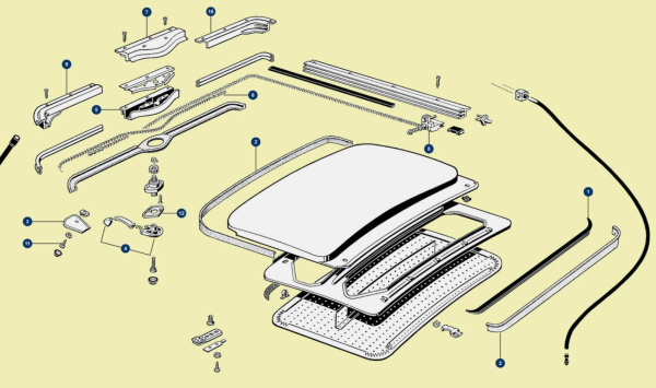 Sliding roof felt seal front rear and Moosgummi Seal Beetle VW1200, VW1300, VW1500 and 1302 1117877225B 117877223C 117877209A